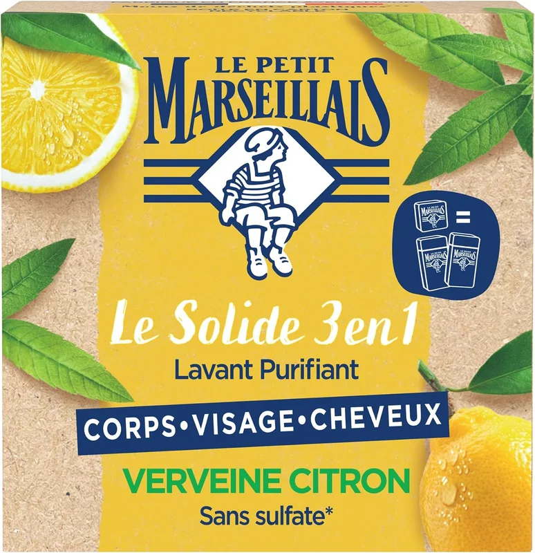 Le Petit Marseillais Le Solide 3 en 1 Lavant Doux Verveine Citron, 80 g