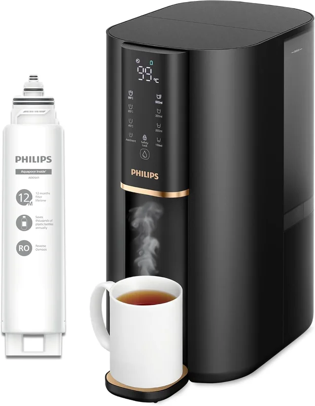 Philips Water Distributeur d’eau à osmose inverse 6100: eau chaude/froide filtrée en secondes, RO 6-en-1 préservant les minéraux, >110 contaminants réduits, ratio 3:1, UV-C, sans installation, 2000 L
