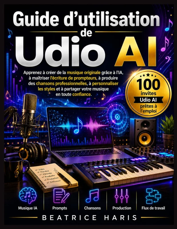 Guide d'utilisation de Udio AI: Apprenez à créer de la musique originale grâce à l'IA, à maîtriser l'écriture de prompteurs, à produire des chansons ... à partager votre musique en toute confiance.