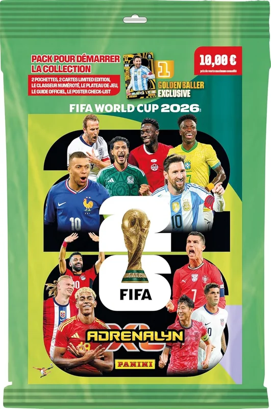 Panini FIFA World Cup 2026 Trading Cards Game Starter Pack (1 Binder + 1 Playground + 1 Magazine + 2 Sleeves + 1 Golden Baller + 2 Limited Edition Cards)