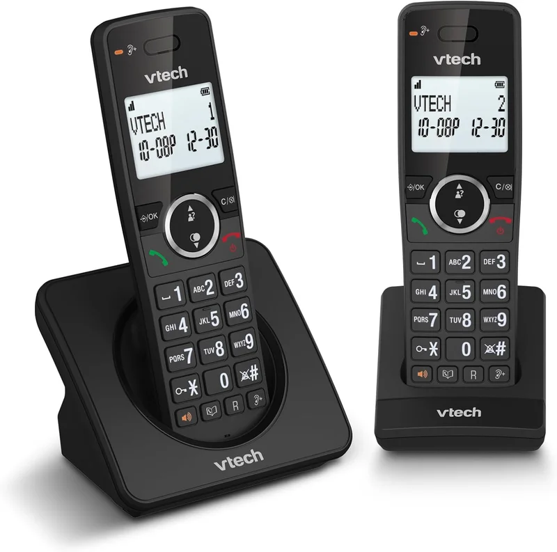 VTech ES2001 Duo Téléphone sans Fil DECT avec 2 combinés, Bloqueur d'appels, amplificateur de Volume, Identification de l'appelant/Appel en Attente,18 heures d'autonomie,écran et Clavier rétroéclairés