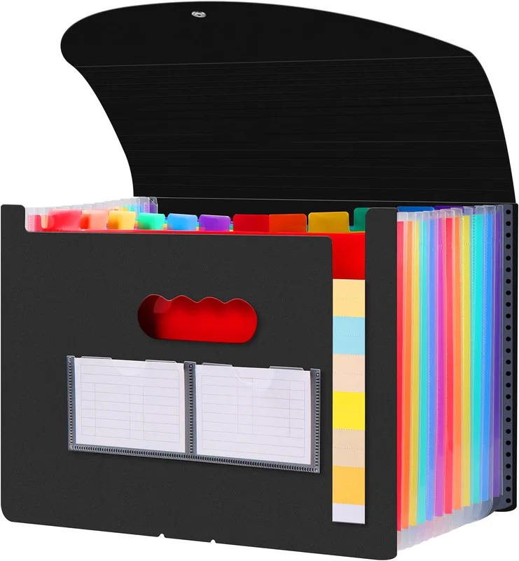 Diboniur Range Document Bureau, Rangement Papier Administratif, Classeur Trieur 12 Compartiments, Extensible A4 Trieur Document avec Couvercle, Dossiers de Fichiers Accordéon Organiseur (Noir)