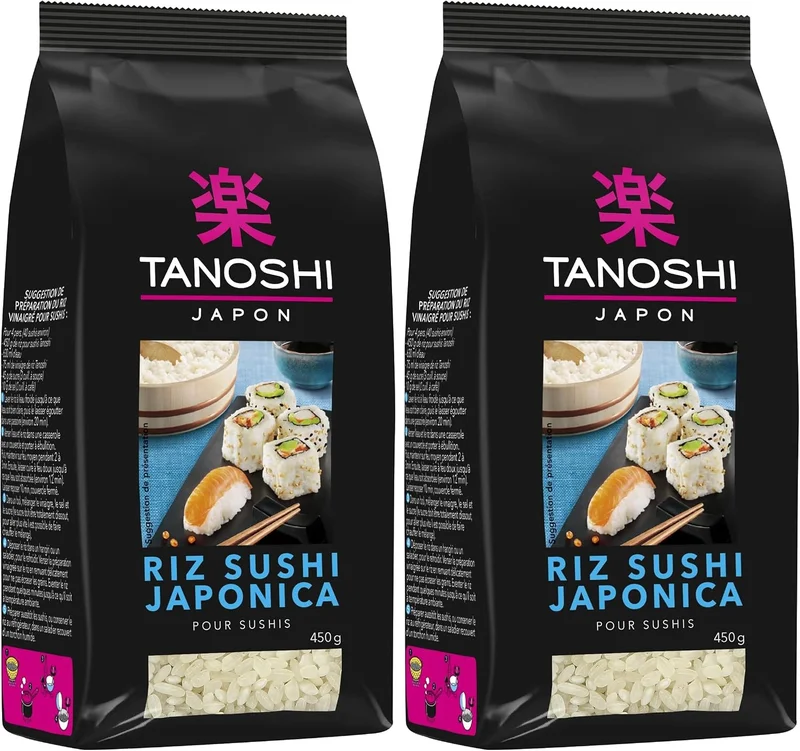 TANOSHI - Japonica Sushi Rice - Ideal for Making Homemade Sushi and Makis - 450g (Pack of 2)