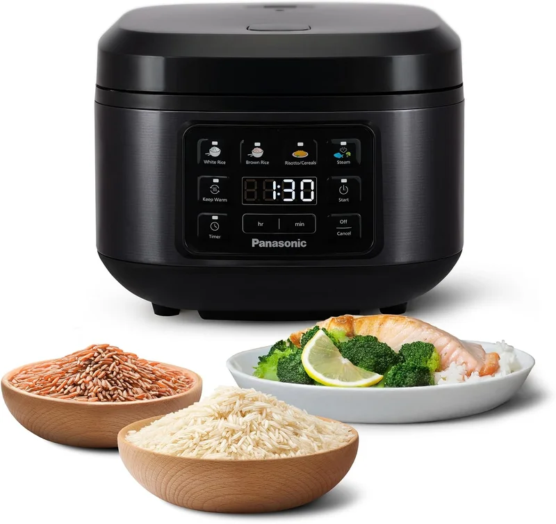 Panasonic SR-DA152KXE Cuiseur à Riz et Cuiseur Vapeur, 1.5L, 8 tasses, Fuzzy Logic, Indicateur de Quantité d'Eau, sans BPA, Maintien au Chaud, Départ Différé, Noir