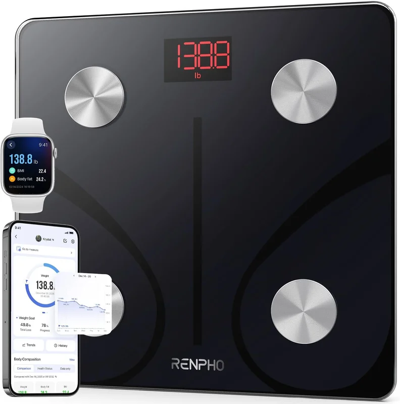 Renpho Bluetooth Corps Fat Pesé Scale avec Smarttéléphone App, Noir