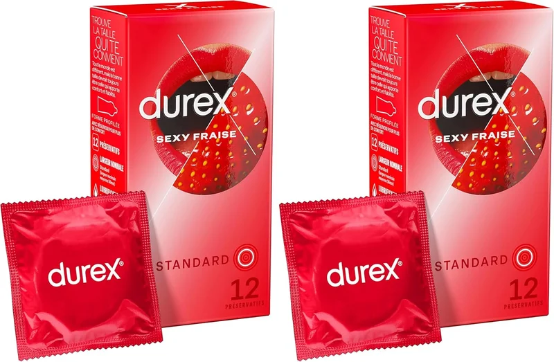Durex - 12 Sexy Strawberry Condoms - Extra Lubricated Strawberry Flavour
