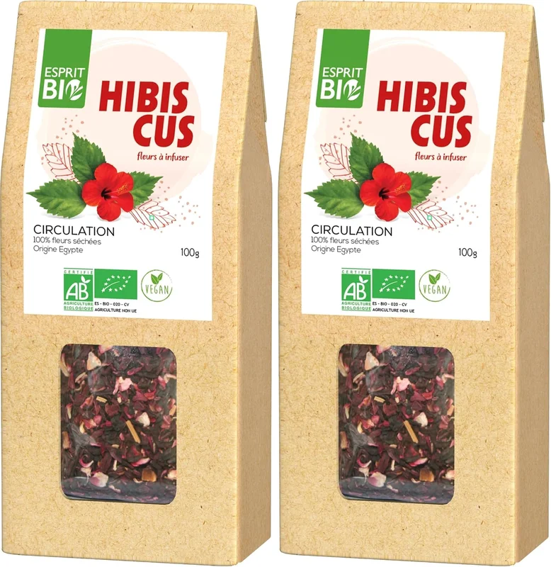 Esprit Bio - Hibiscus Bio A Infuser - Vrac - 100g - Contibue A Une Bonne Circulation Sanguine (Lot de 2)