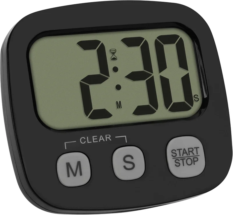 TFA Dostmann Minuteur numérique 38.2057.01, pour Cuisine, Sport, étude, avec Horloge et chronomètre, magnétique, Grand écran, minuteur à œufs, Noir