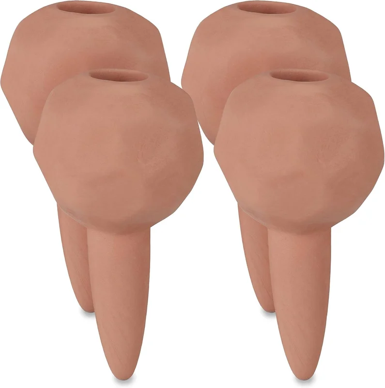 Relaxdays Set of 4 Clay Watering Cone Drip Diameter 6 cm Ceramic Plant Irrigation Terracotta