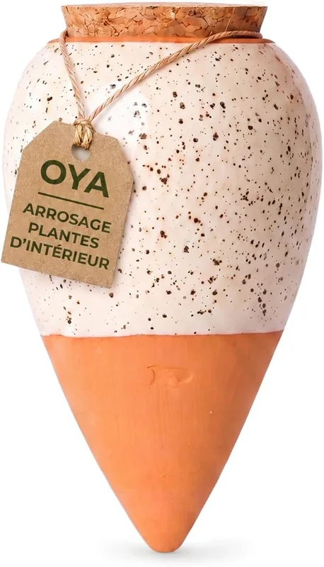 Pepin | Olla Terre Cuite à Planter | Arrosage Automatique et Ecologique pour Plante d'Intérieur et d'Extérieur | Système d'Irrigation Naturel | Autonomie d'Environ 1 Semaine | OYA Blanc Grainé - 25cl