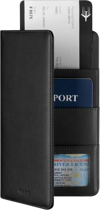 VULKIT Porte Passeport Portefeuille de Voyage, Porte Passeport en Cuir Couverture RFID Bloquant l'organisateur de Documents de Voyage pour Femmes Hommes