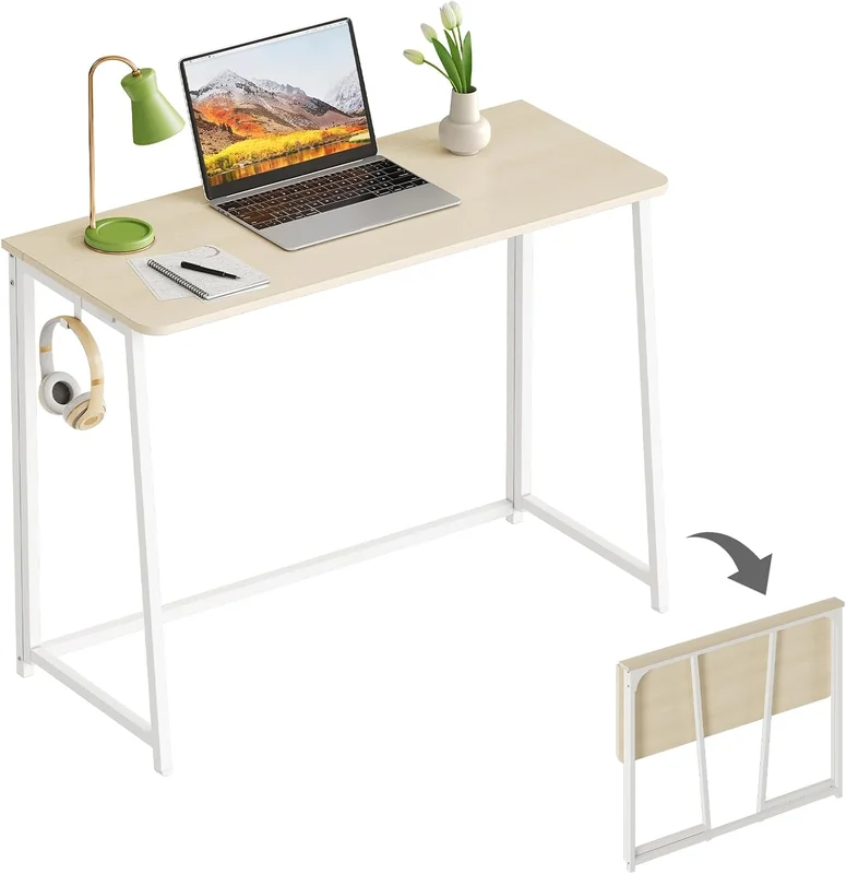 WOHOMO Folding Desk, Small Folding Desk for Small Spaces, Computer Table, Writing Workstation, Easy Assembly, Beige