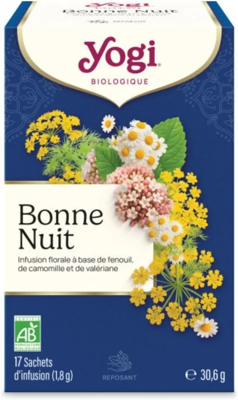 YOGI – Bonne Nuit Bio – Infusion Relaxante Sans Caféine – Mélange de Fenouil, Camomille & Valériane – 17 Sachets