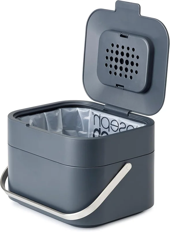 Joseph Joseph Stack 4- Poubelle pour les déchets alimentaires avec couvercle et Filtre Anti-Odeurs, Bac à compost de cuisine avec poignée - Graphite, 4 L
