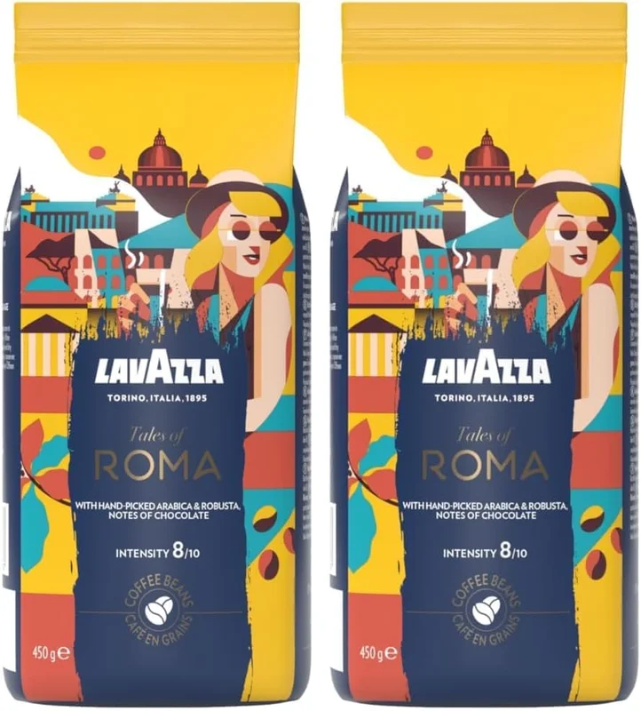 Lavazza, Tales of Napoli, Coffee Beans, 450 g, for Automatic Coffee Machines, Cocoa and Caramel Notes, Arabica and Robusta, Intensity 9/10, Dark Roast (Pack of 2)