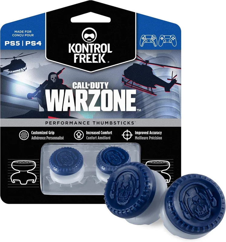 KontrolFreek Call of Duty: Warzone Performance Thumbsticks for PlayStation 4 (PS4) and PlayStation 5 (PS5) | 2 Best Height, Hybrid | Blue/Grey