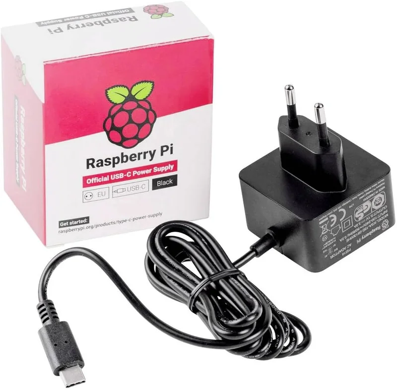 Official Raspberry Pi 5 USB-C 27W Power Supply, USB-C Power Supply, Black