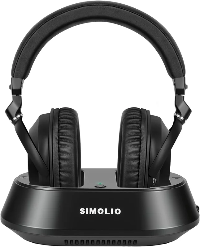 SIMOLIO Wireless Headphones for Watching TV with Charging Station, RF and Bluetooth TV Headset for Elderly with 3 Equalization Modes, No Lip Sync Delay, Time