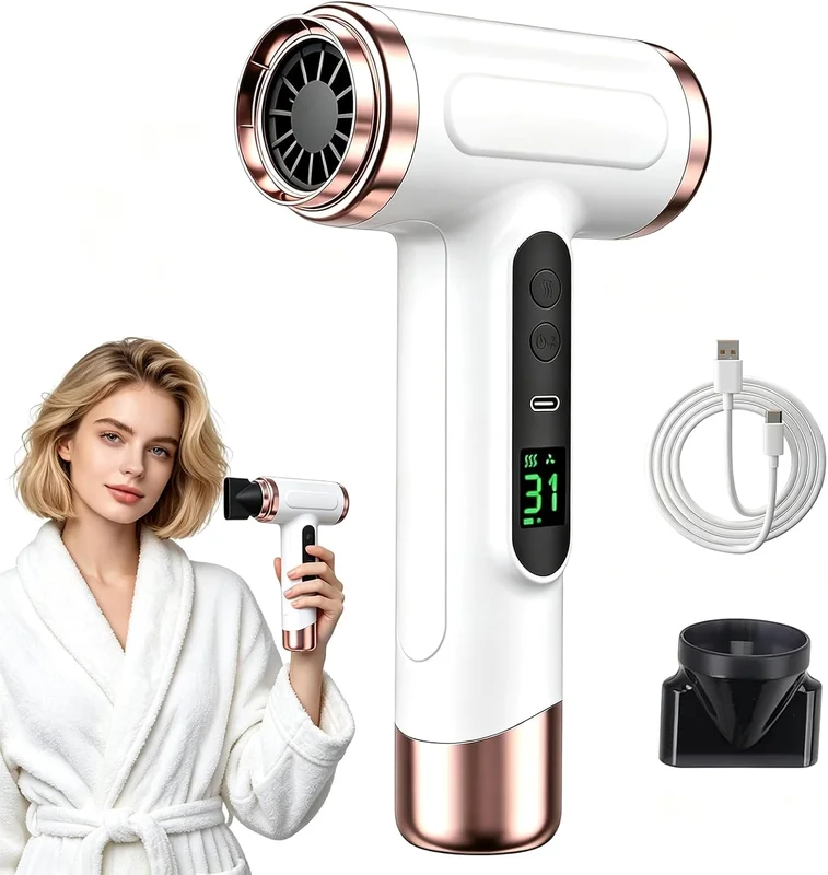 Sèche-cheveux sans fil, portable, rechargeable, pour femme, blanc