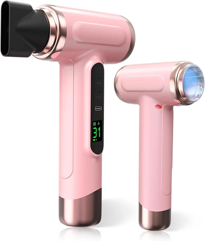 Sèche-cheveux sans fil, 15 000 mAh, rechargeable avec chargement USB, batterie froide et chaude, pour voyage, camping (rose)