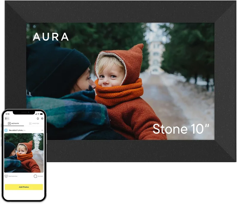 Cadre photo numérique Aura Stone - Écran mat HD de 25,6 cm | Meilleur cadre numérique pour les cadeaux selon Wirecutter - Envoyez des photos directement depuis votre téléphone | Configuration rapide