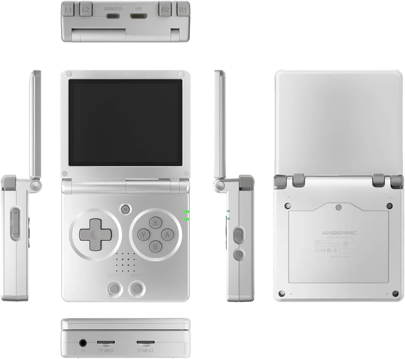 RG35XXSP Portable Game Console RG35XXSP Retro Clamshell Game Console with 64G TF Card Portable Game Console with 3.5 Inch IPS Screen 3300mAh Battery WiFi 5G Bluetooth HD and TV Out Silver