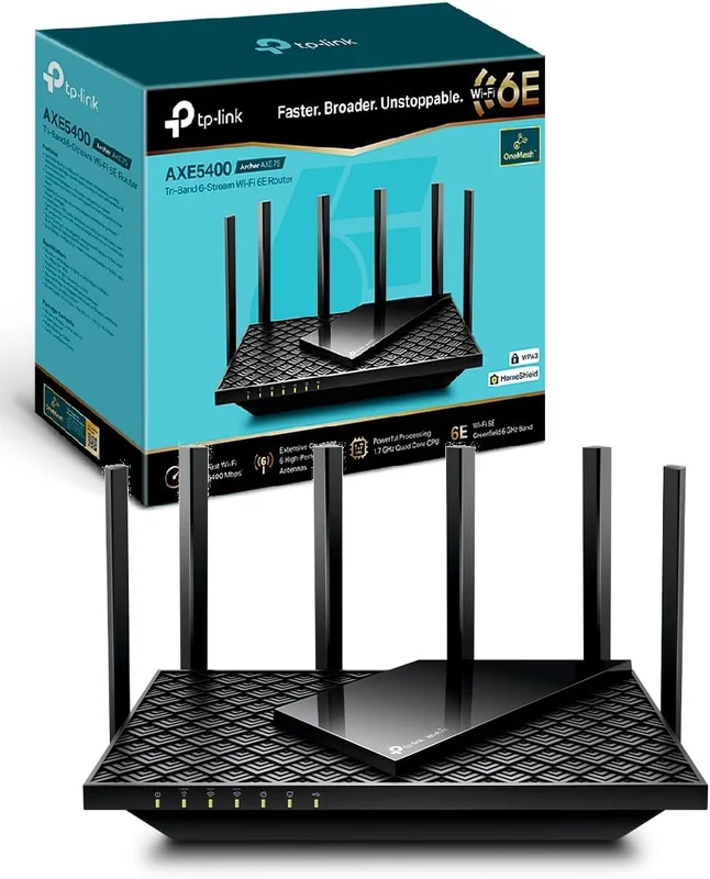 TP-Link Archer AXE75 AXE5400Mbps Tri-Band WiFi6E Router, 5 Gigabit Ports, USB 3.0 Port, All-New 6GHz Band, WPA3, HomeShield, EasyMesh, Plug and Play, Compatible with Alexa