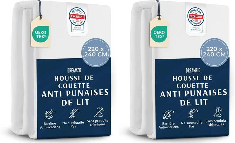 Dreamzie - Complete Anti-Dust Mite Duvet Cover - 220 x 240 cm - White (Pack of 2)