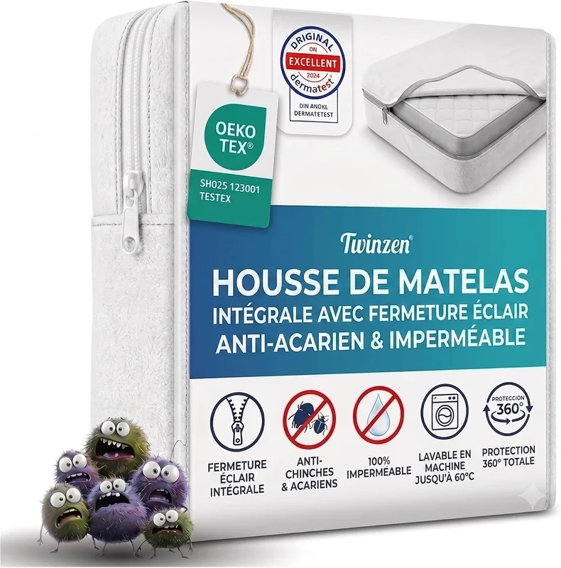 Twinzen - Housse De Matelas Intégrale 90x190x25cm - Anti-Punaise de Lit