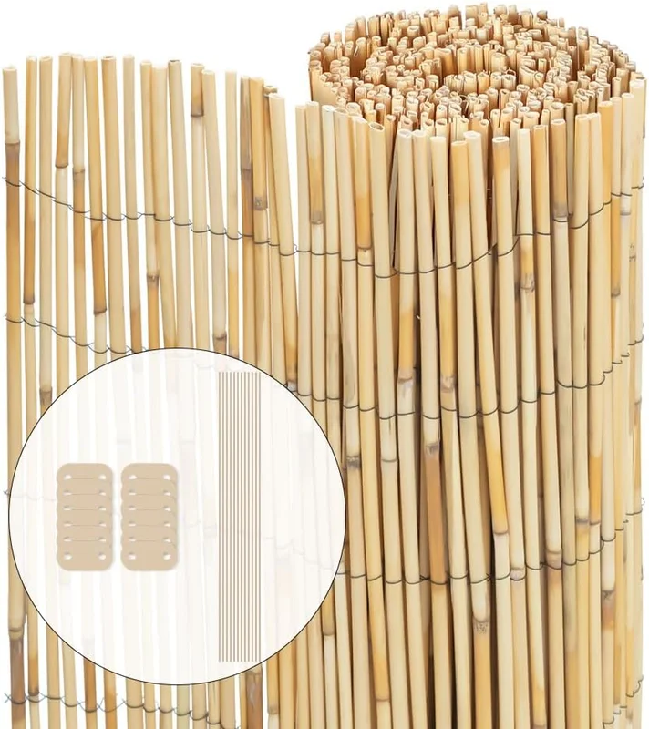 vounot Natural Reed Screening 140 x 300 cm Roll with Fixing Fasteners Protection Against Sight Decorative Outdoor Fence for Garden, Terrace and Balcony