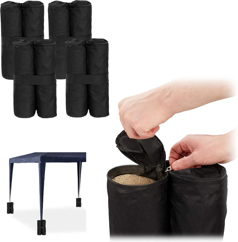 Relaxdays Set of 4 Tent Weights for Filling with Sand, Stones, 10 kg per Foot, Black