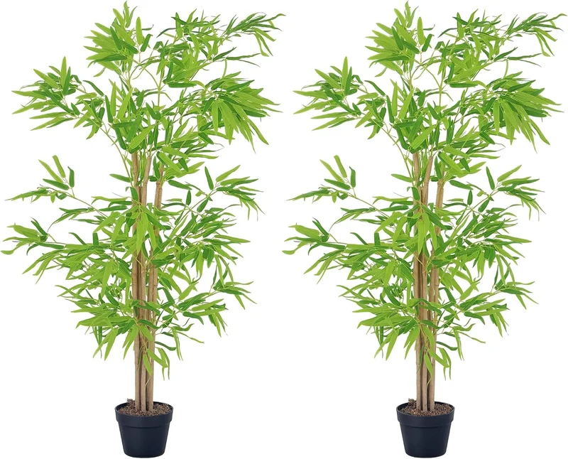 Outsunny Set of 2 Artificial Bamboo Height 1.5 m Pot Included Black