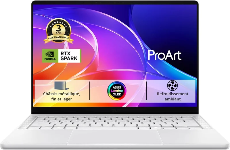 ASUS ProArt P16 16.0 UHD+ (3840x2400) OLED 120Hz PC Portable (NVIDIA RTX Spark N1X 20-Core CPU, 128Go LPDDR5X, 1To SSD, NVIDIA Blackwell RTX GPU, Windows 11 Pro) – Clavier AZERTY sans Chargeur.