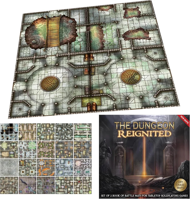 Loke BattleMats | The Dungeon Reignited Set of 2 Books of Battle Mats | JDR Accessory, Compatible with Table Role Play, Erasable Cards, 2 Battle Mat Books | 1+ Players