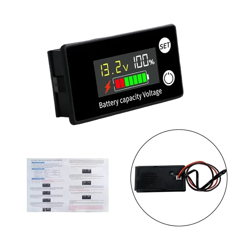 Heemol DC8-100V Battery Tester Multifunction Battery Capacity Monitor 12V 24V 36V 48V 60V 72V 84V LCD Voltage Level with Temperature Sensor Alarm