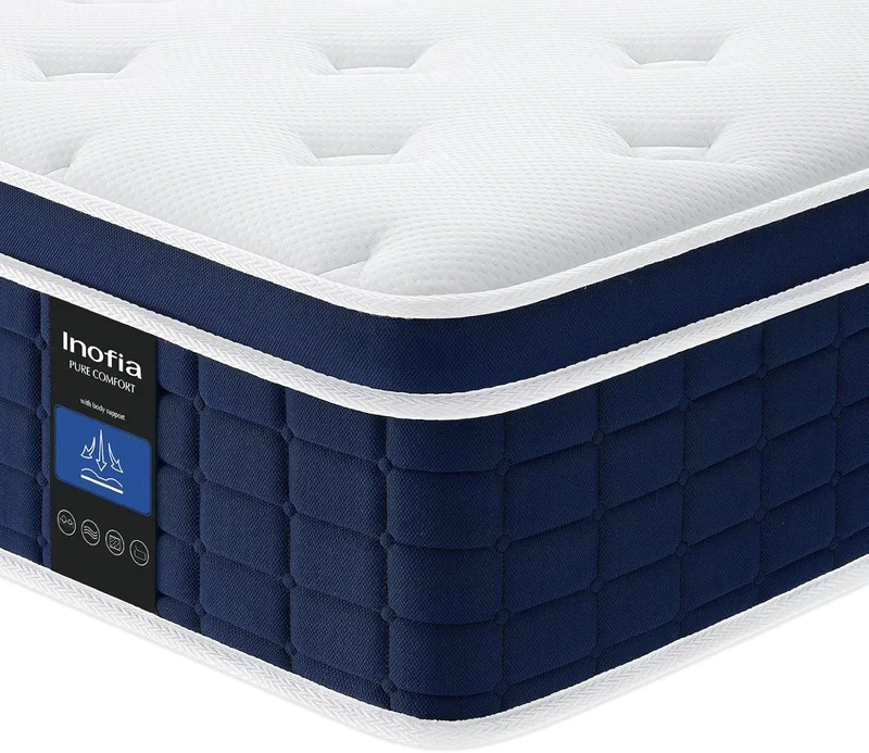 Inofia Ace Hybrid Mattress 160 x 200 cm H3 Firm Mattress with Breathable Memory Foam and Independent Bagged Springs, 7 Ergonomic Zones, Extra Comfort for Adults and Children