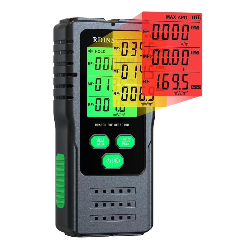 Détecteur EMF, détecte les 3 types de champ de rayonnement électromagnétique en 1 compteur EMF pour tours cellulaires et compteurs intelligents, lecteur EMF pour maison, bureau (RD630)