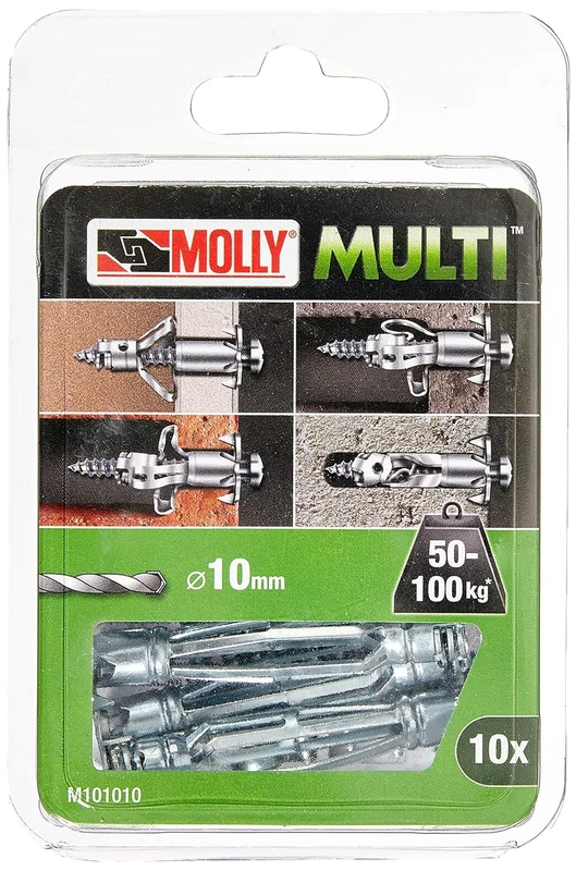 Molly M101010-XJ Molly Multi Chevilles métal avec vis agglo, Gris, Set de 10 Pièces