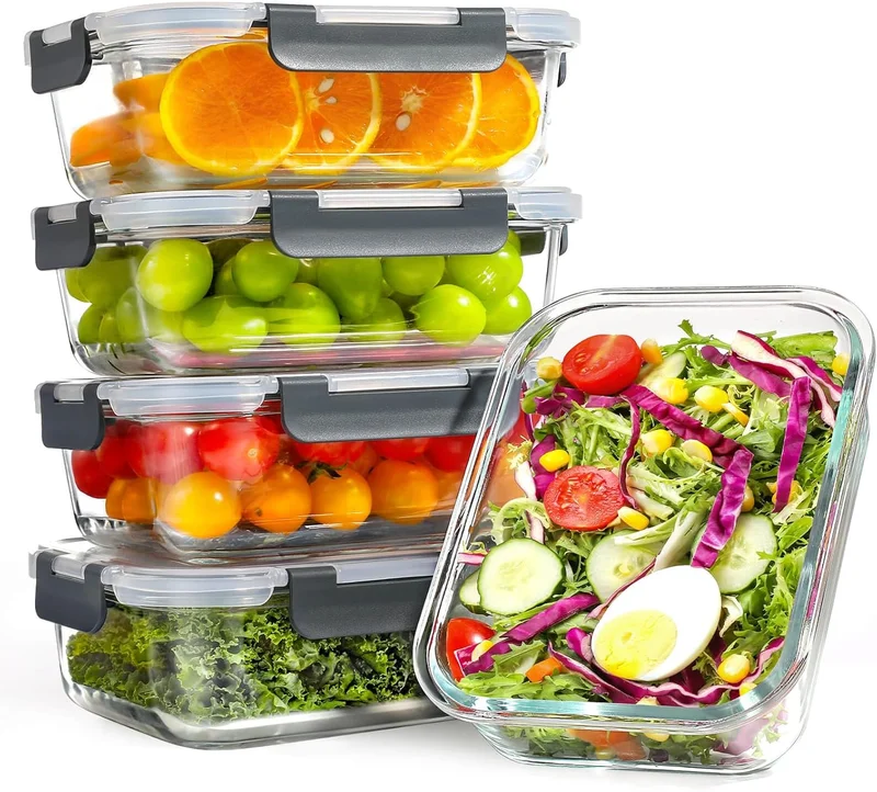 YASHE Glass Containers with Lids 1050ml Thick Durable Stackable Airtight BPA Free for Microwave, Oven, Freezer and Dishwasher (Pack of 5)