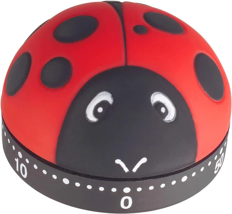 TFA Dostmann 38.1025 Ladybird Analog Kitchen Timer Up to 60 Minutes, Mechanical, No Batteries, for Learning, Sports, Cooking, Red-Black