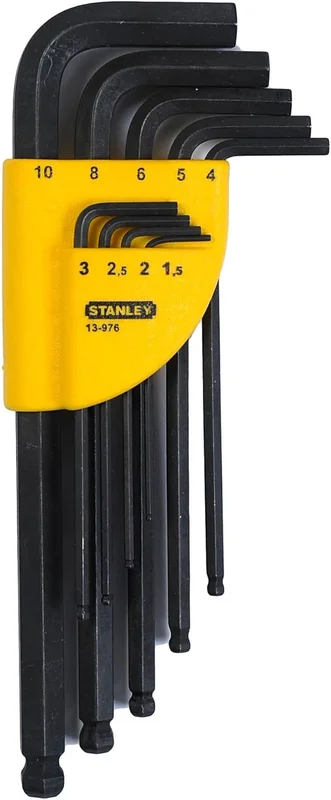 Stanley 1-13-976 Clés Mâles Longues à Tête Sphérique Sur Support 1,5 à 10 Mm Fabriquées en France - Acier Au Silicium - Normes Iso 2936 et Din 911-9 Pièces