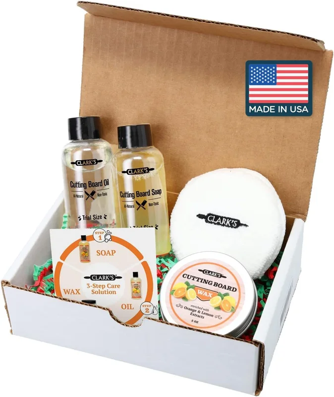 CLARK'S Chopping Board Maintenance Gift Set, Cutting Board Soap, Food Grade Mineral Oil, Wax and Polishing Pad to Protect and Restore Wood, Bamboo