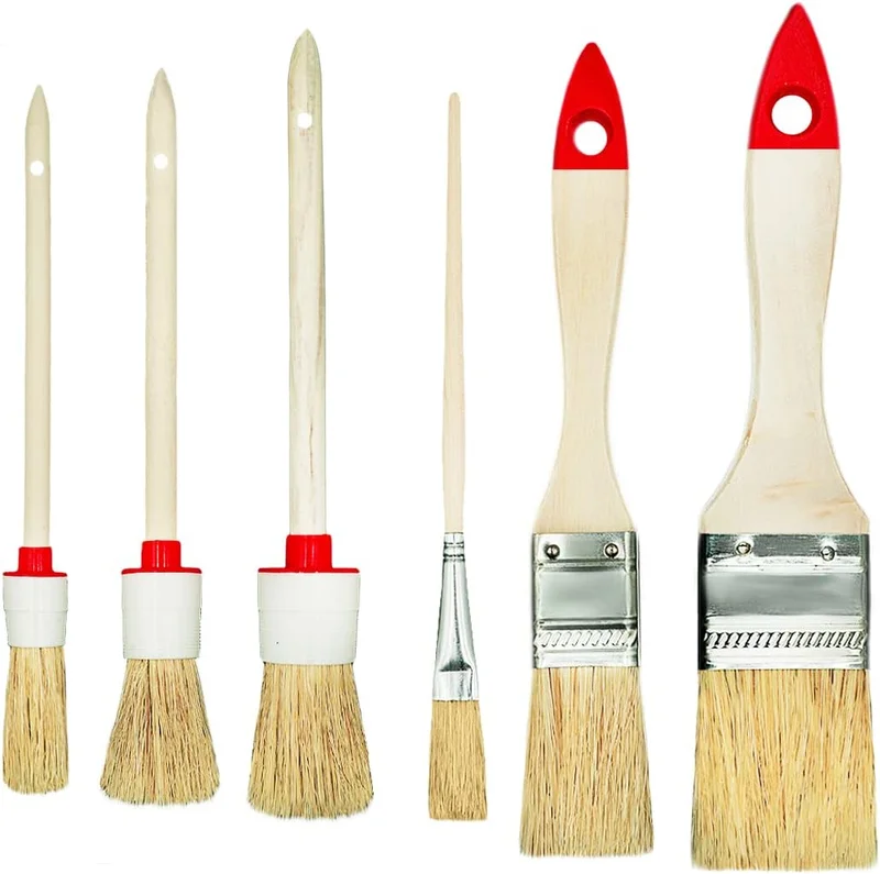 M7 Lot de 6 pinceaux, série 04, Set de Peinture pour rénovation et Laque. Comprend Pinceau Plat 25/40 mm, Rond Ø 20/25/30 mm et précision n° 00 pour Bois, métal ou PVC.