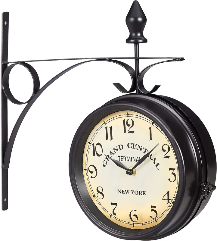 Relaxdays Station Clock on Two Sides, Batteries, Retro, New York, HLP 35 x 35 x 10 cm, Vintage Double-Sided Time, Black