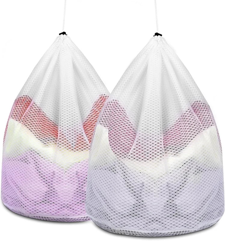 AiQInu Set of 2 Laundry Bag with Drawstring, Laundry Net for Washing Machine, Reusable Mesh Washing Bag, Washing Net, Fine for Washing Machine, 40 x 30 cm