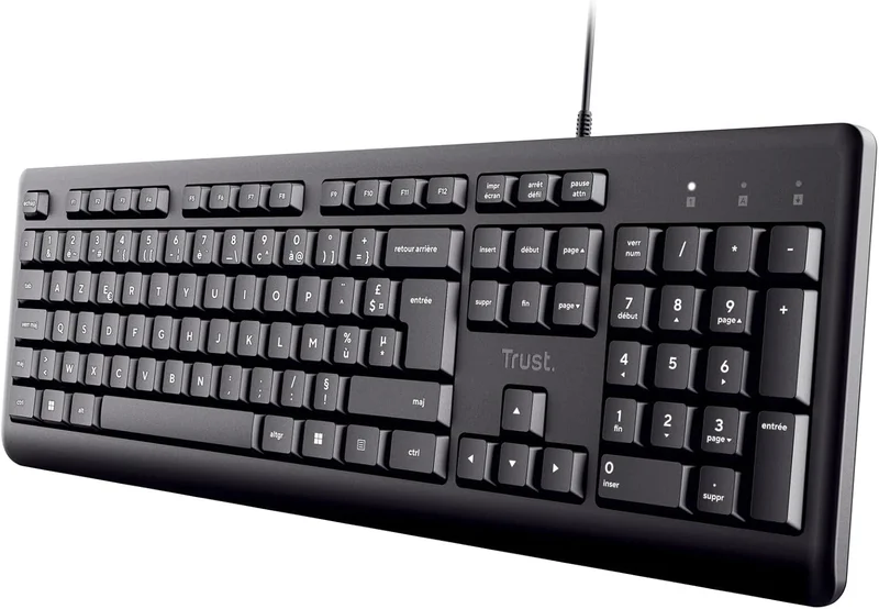 Trust Taro French AZERTY USB Wired Keyboard, Flat Keys, Black