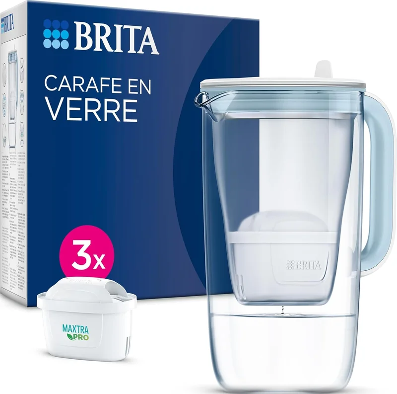 BRITA Light blue glass filter jug (2.5 L) incl. 3 MAXTRA PRO ALL-IN-1 filter – reduces PFAS and limescale