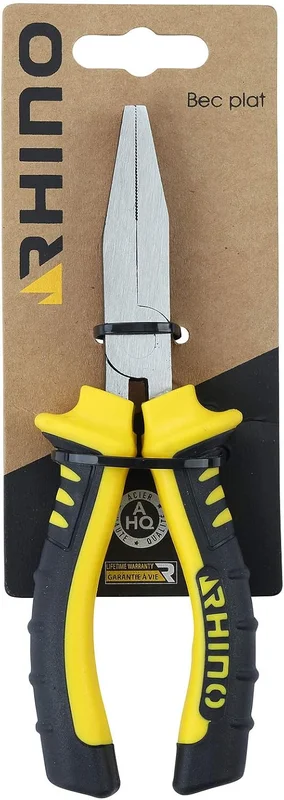 RHINO - Universal flat nose pliers 160 mm - Made of high quality steel - Length 160 mm - Bi-material handle, long service life - Lifetime guarantee - Various sizes available