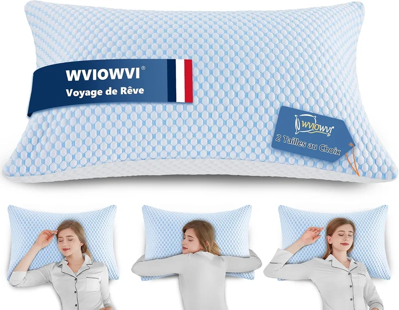 Memory Pillow 50 x 70 cm Ergonomic Cervical Adjustable Best Pillow Flat Cushion with Removable Pillow Case and Zip