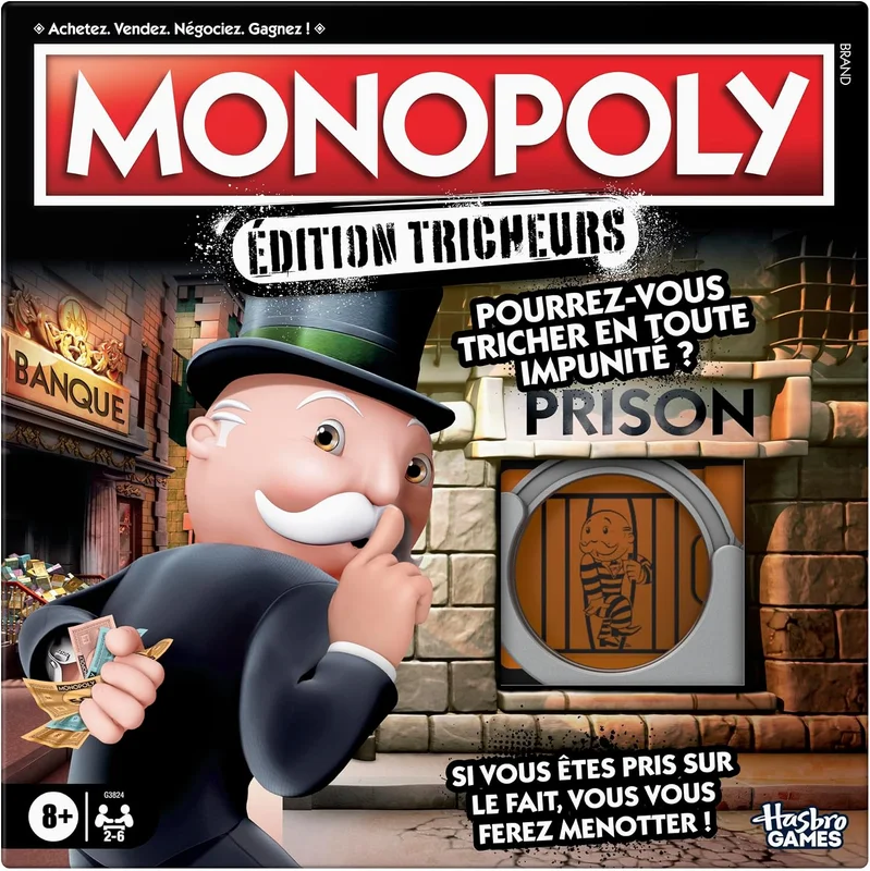 Monopoly : édition Tricheurs, Jeu de Plateau Familial Amusant pour Enfants Ados et Adultes, 2 à 6 Joueurs, à partir de 8 Ans, Cadeau pour la Famille - Version Française